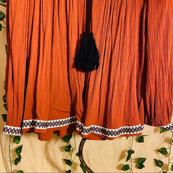 Bohemian Sunburnt Orange Pleated Boho Cardigan Tie Open Front - Picture 5 of 9